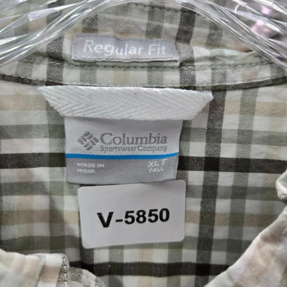 Columbia‎ Men Button Up Shirt XLT Beige Plaid Regular Fit Pocket Short Sleeve